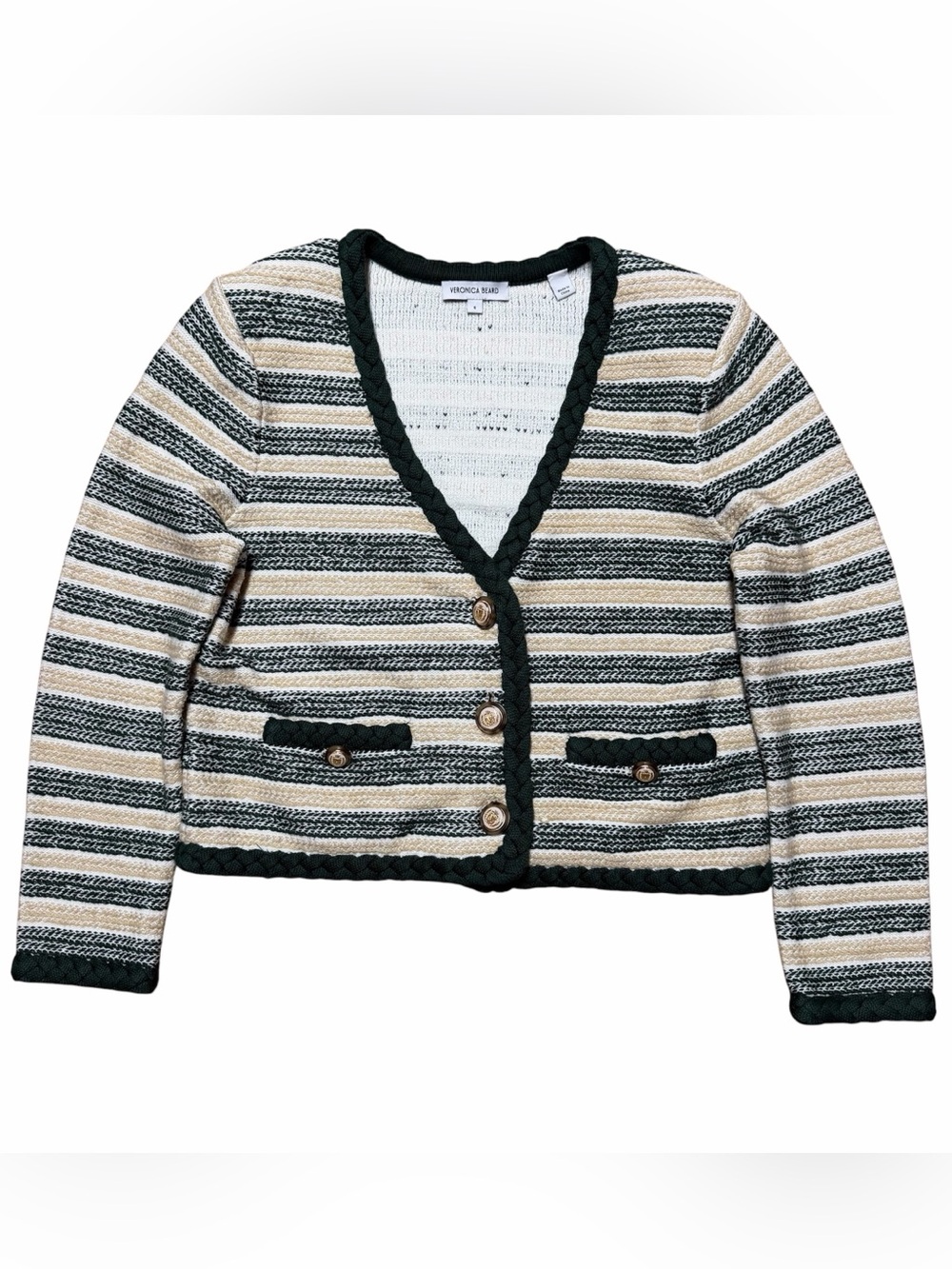 Veronica Beard Claudine Stripe Linen Blend Knit Jacket Size Small Classic Chic
